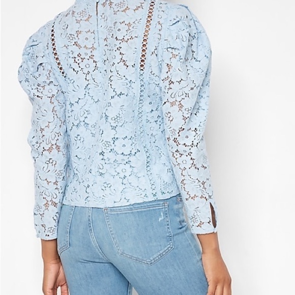 Express Puff Sleeve Lace Pale Blue Top NWT - XS - Picture 5 of 16